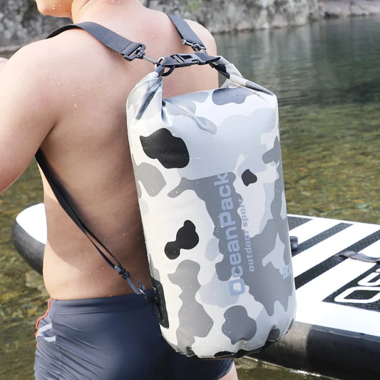 PVC Waterproof Dry Bag 5L 10L 20L 30L Camo Outdoor Diving Foldable Man Women Beach Swimming Bag Rafting River Ocean Backpack